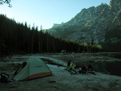 Camp on the beach at Snow Lake
