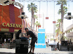 the next day we set up to play Fremont street