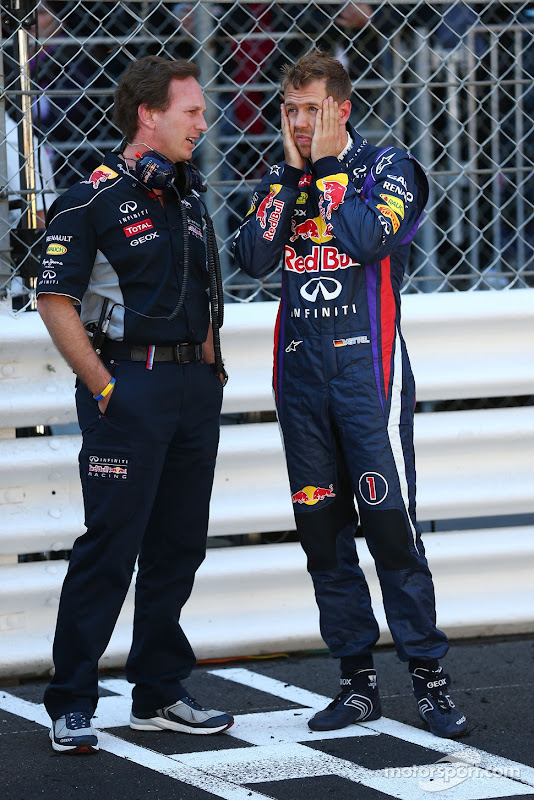 Кристиан Хорнер и Себастьян Феттель перед стартом Гран-при Монако 2013