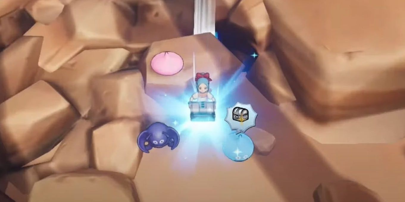 Mia lifting a treasure chest in Dragon Quest Treasures