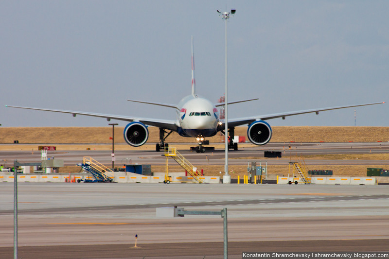 USA Colorado Denver International Airport British Airways Boeing 777-200ER G-VIIW США Колорадо Денвер Международный Аэропорт Британские Авиалинии Бритиш Эйрвейз Боинг 777-200ЕР