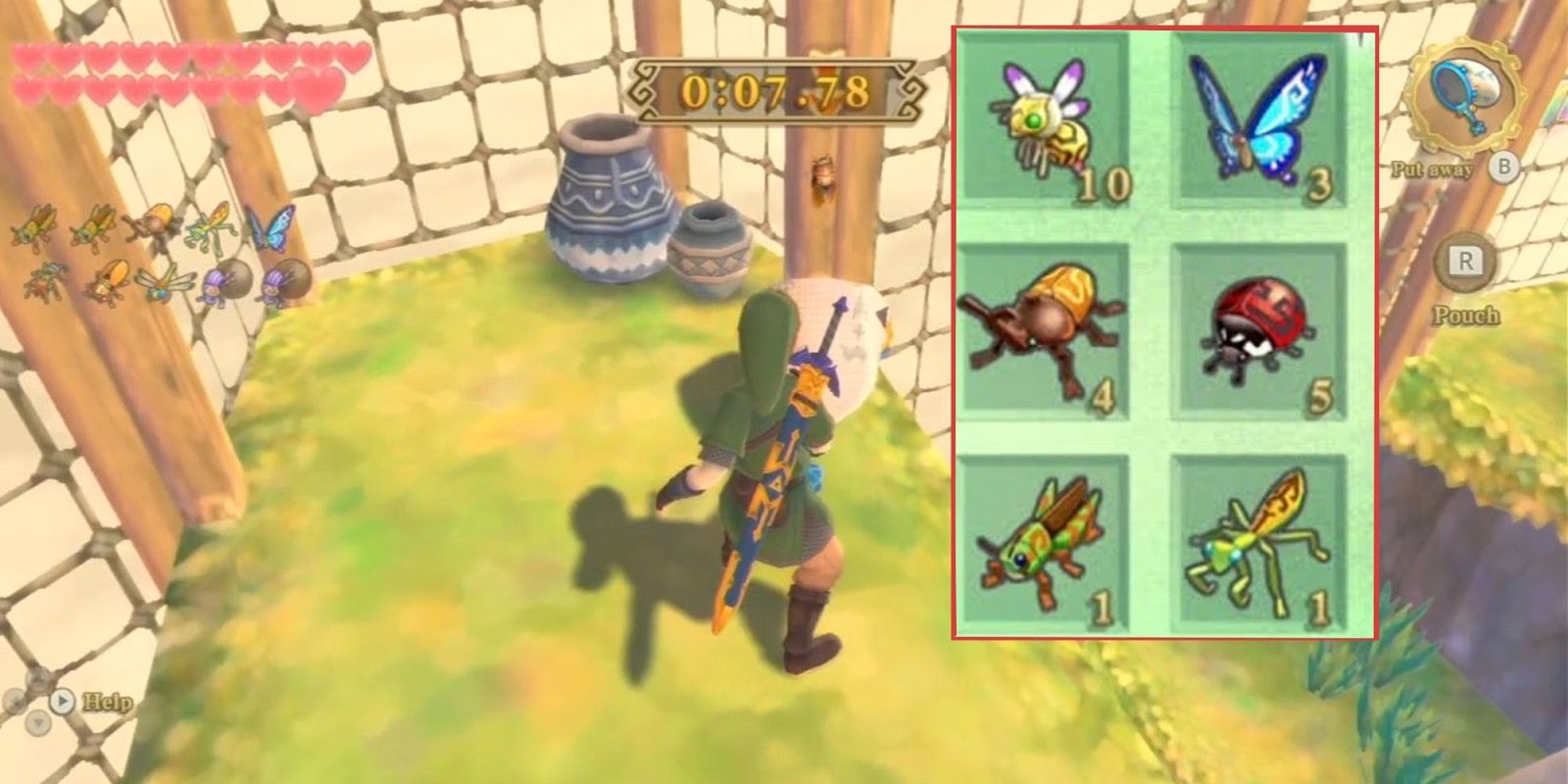 Link playing bug heaven mini game in skyward sword
