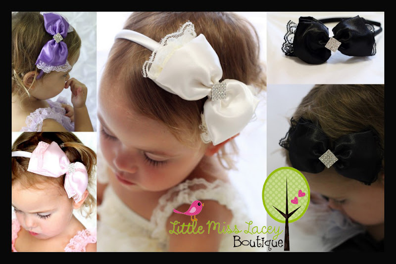 Lace Satin Bow Headband Baby Girl Matches Tutu Dress Little Miss Lacey ©