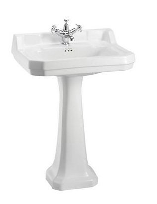 Burlington Edwardian White Ceramic Bathroom Square Basin & Raised Pedestal Two Tap Hole - Extra Height and Basins come with Nano-Glaze technology