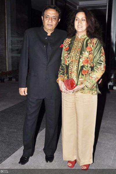 Actor Ranjit with wife during Kunika and Rana Singh's welcome bash for Lord Wedgwood, held in Mumbai on January 23, 2013. (Pic: Viral Bhayani)<br /> 