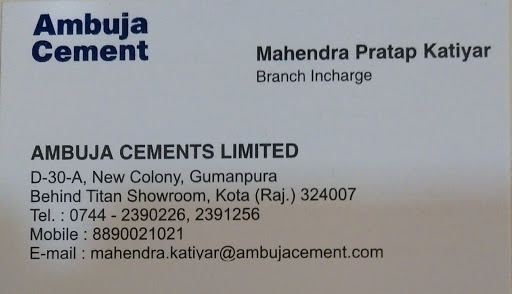 Ambuja Cement Ltd, D-A,, 30, Gumanpura Rd, New colony, Gumanpura, Kota, Rajasthan 324006, India, Cement_Manufacturer, state AP