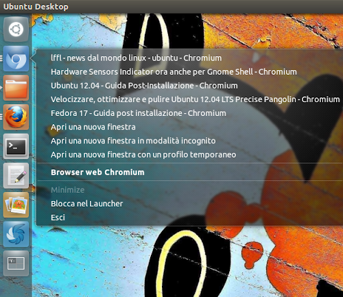 Unity Window QuickList su Ubuntu 12.04