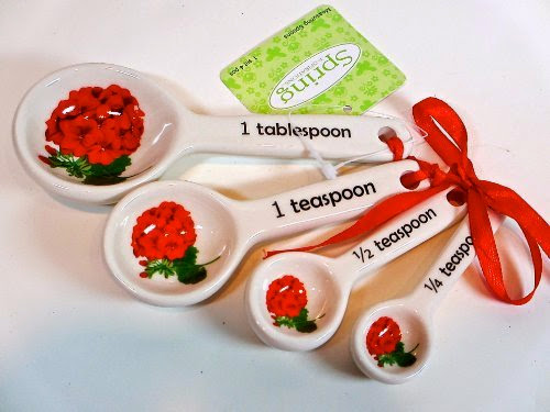  Jo-ann's Holiday Inspirations Geranium Measuring Spoons,ceramic,red Geraniums,4pc.