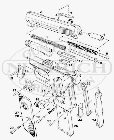 Colt Model 1908 .25 recoil spring plug taurus 25 acp schematic 
