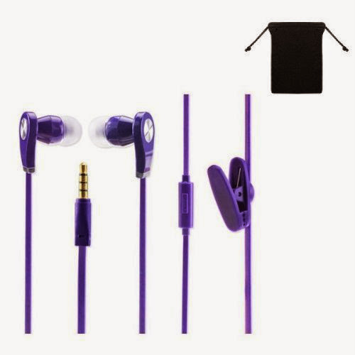  Premium 3.5mm Stereo Handsfree Headset Earbuds Earphones Headphones for Amazon Kindle Fire HD 8.9 ( Purple ) w/ Anti-Tangle Flat Wire + Carry Bag