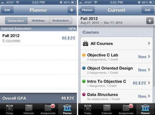 iStudiez Pro for iPhone managing courses and terms