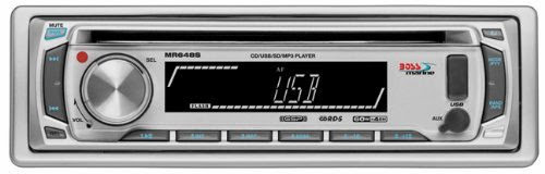  Boss Audio Systems MR648S MP3 Compatible CD Receiver, AM/FM, Full Detachable Front Panel, Front AUX Input, USB/SD Card Slot, Wireless Remote (Silver)