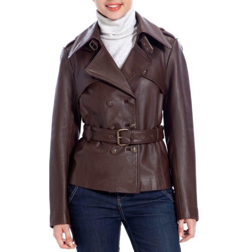 Jessie G. Women's Belted Safari Lambskin Leather Jacket - Espresso XL