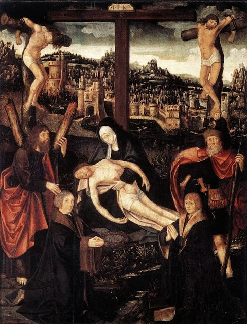 Jacob Cornelisz. van Oostsanen - Crucifixion with Donors and Saints