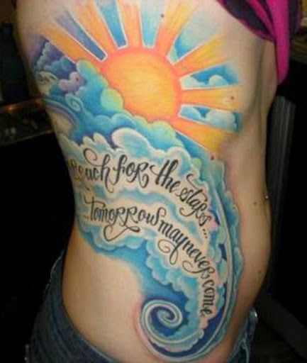 Rising Sun Blue Cloud tattoo with quotes