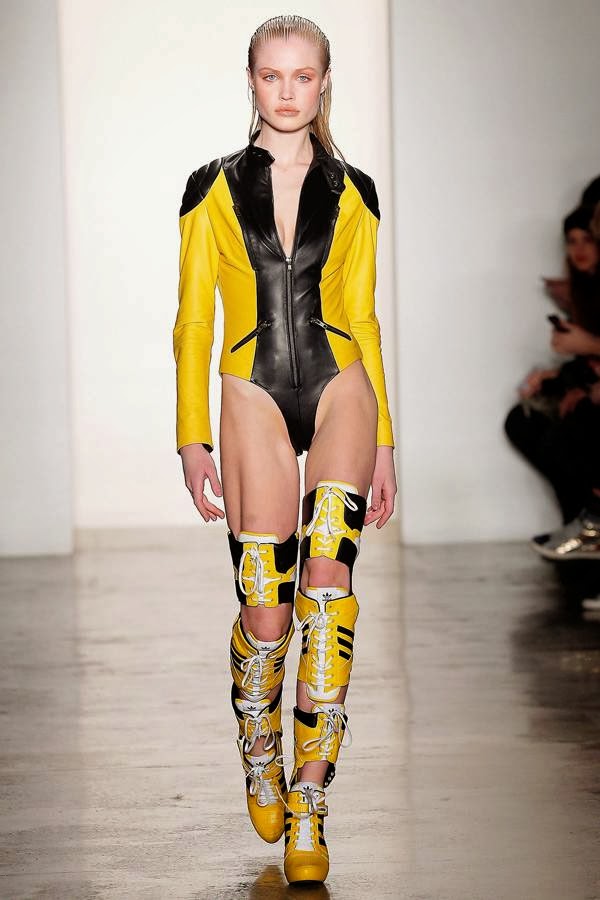 A model walks the runway at the Jeremy Scott Fashion show during MADE Fashion Week Fall 2014 at Milk Studios on February 12, 2014 in New York City.