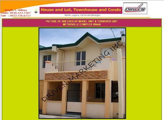Metroville Complex Binan a low cost housing of LLSP DEV at Binan Laguna or a rent to own house and lot townhouse at affordable prices at different financial Scheme.