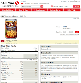Safeway, the garbanzo beans description