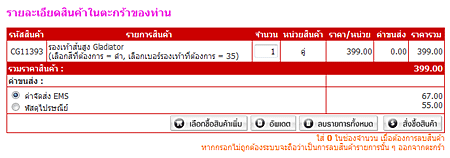 ตารางแสดงการ สั่งซื้อรองเท้า