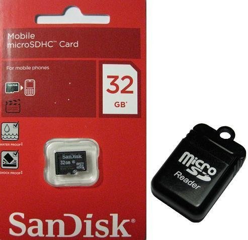 SanDisk 32GB 32G microSD microSDHC SD SDHC Card Class 4 C4 Retail Pack + R11 USB Multi Format Flash Card Reader / Writer