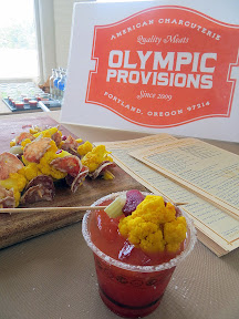 Portland Monthly's Country Brunch 2013, Bloody Mary Smackdown, Olympic Provisions provided by Jess Hereth an Olympic Mary with House Mary mix, vodka, and a pickles and of course their excellent salami as part of the garnish