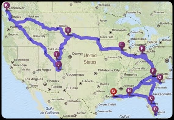 Map of 2014 dreamstreamr travels