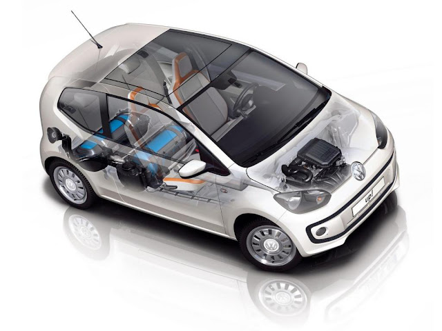 VW Up EcoFuel wyposażony w fabryczną instalację zasilania CNG (gazem ziemnym, metanem)