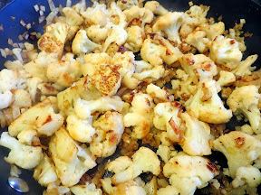 Cauliflower with Manchego and Almond Sauce Recipe - pan fried cauliflower with the onion