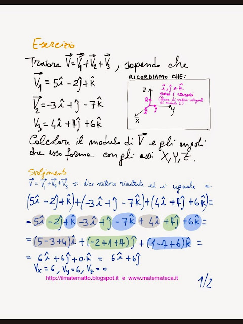 Matematica: Esercizi Svolti.: Esercizio svolto sui vettori (calcolo  vettoriale)