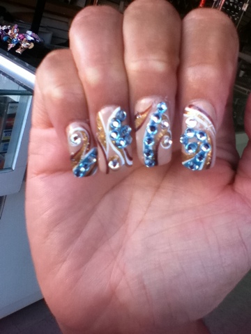 Sinaloa Mexican nails gold white and blue ~ Kathymb nails