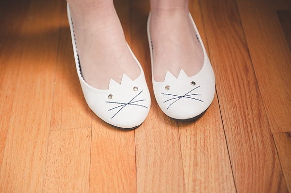 White cat ballet flat shoes for bride