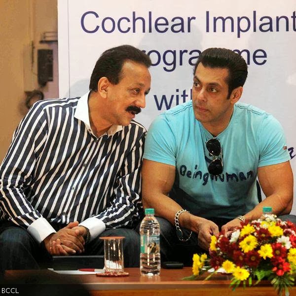 Politico Baba Siddiqui with Salman Khan during a charity event, held at Holy Family Hospital, in Mumbai, on October 11, 2013. (Pic: Viral Bhayani)
