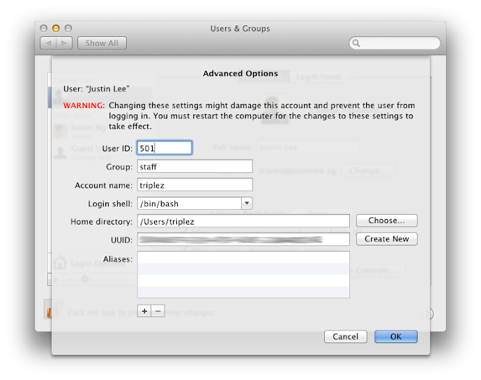 Advanced Options under Users & Groups Preferences