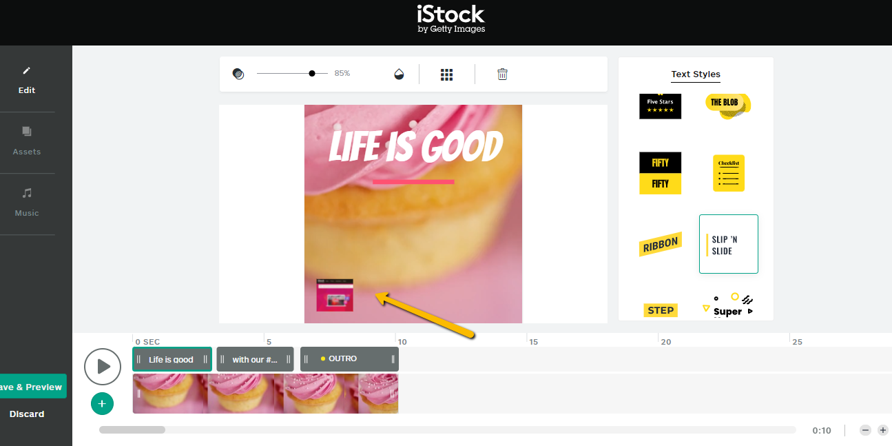 Screenshot on how to upload edited content in iStock Editor. 