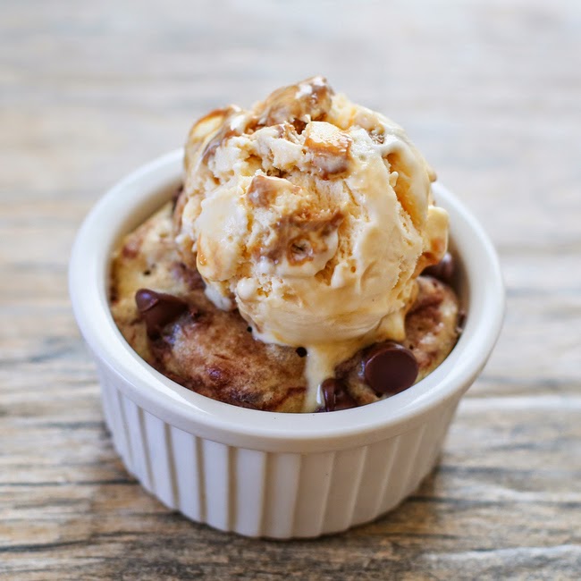 Microwave Deep Dish Cookie topped with ice cream