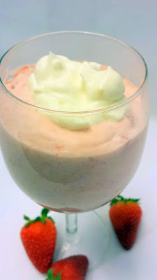April Fool's Recipe with no Trick: Strawberry Fool Recipe is blended strawberries with the cut strawberries and the fresh whipped vanilla cream (Grand Marnier optional)