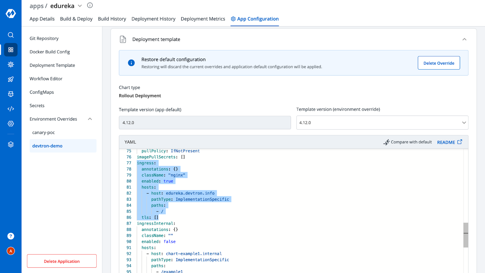 Deployment template configurations