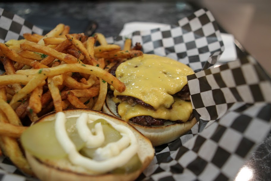 Holy Chuck 2 (Double) Cheeseburger with pickles and mayo; hand-cut fries