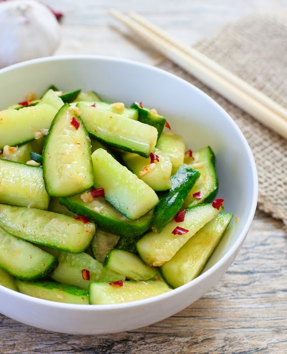close-up photo of Sriracha Chinese Cucumber Salad