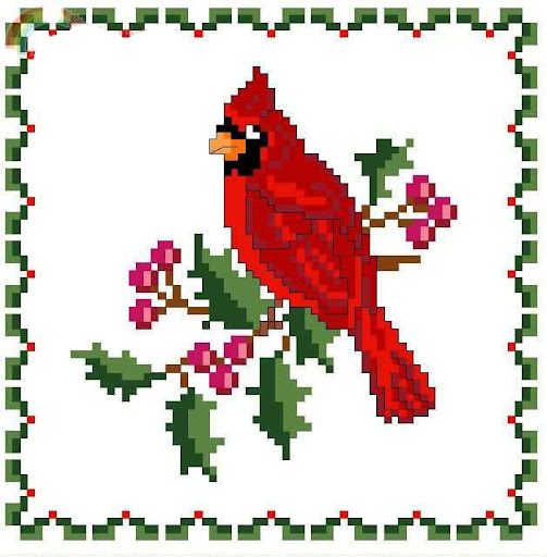 Cardinal bird - Counted cross stitch patterns and charts