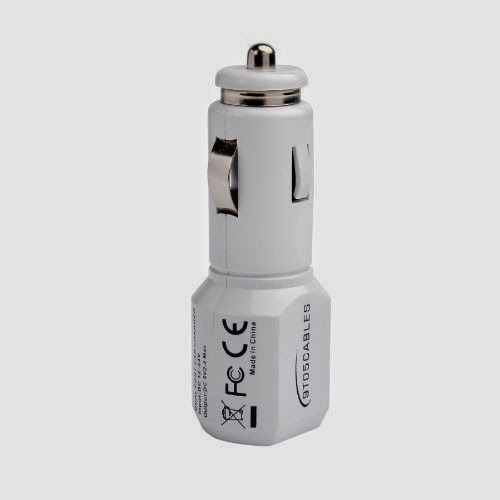  9to5Cables Dual 2.4Amps / 12W USB Car Charger for Apple iPod iPhone iPad Samsung Galaxy Tab 10.1 - White - With Smart Charge Technology