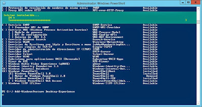 Instalar característica Experiencia de escritorio en Windows Server 2012 desde PowerShell