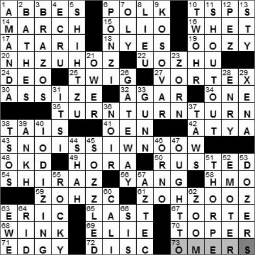 1111 10 New York Times Crossword Answers 11 Nov 10 Thursday
