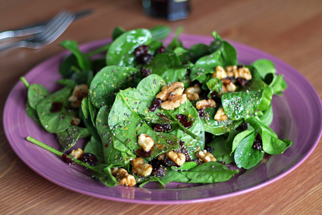 Cranberry, Walnut, and Chia Seed Spinach Salad from dontmissdairy.com