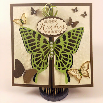 Linda Vich Creates: This lovely gate fold card uses the Reverse Framelits Technique to showcase the elaborate Butterfly Thinlits die from Stampin' Up! artfully surrounded by a kaleidoscope of smaller butterflies.