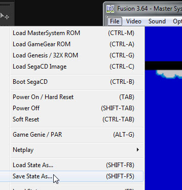 Usando o save state do emulador Fusion Usando o save state do emulador Fusion