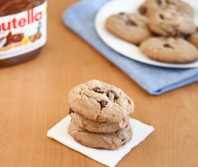 photo of a stack of three Soft Nutella Cookies