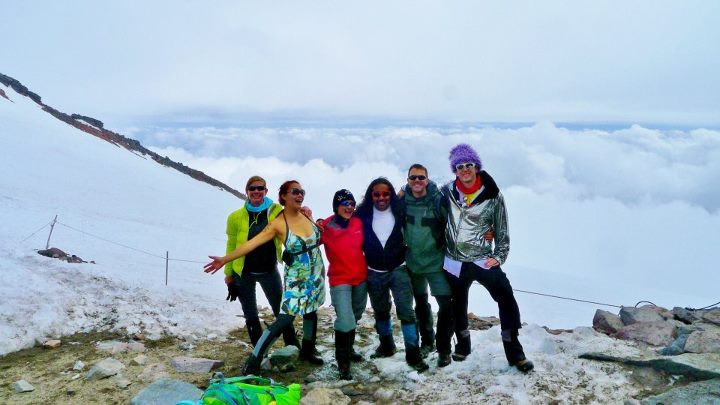 Disco Hoodie group on mountain