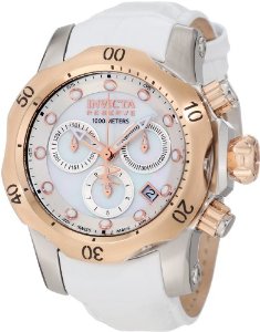  Invicta Women's 0952 Venom Reserve Chronograph White Mother-Of-Pearl Dial White Leather Watch