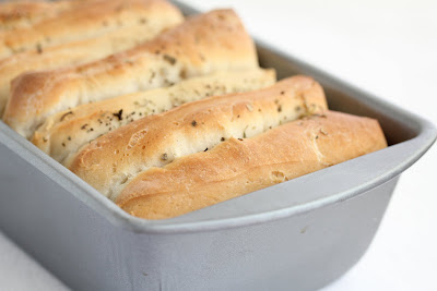 close-up photo of pull apart bread in a loaf pan